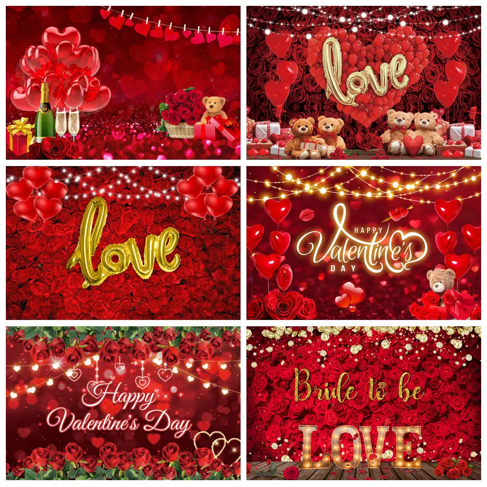 

Valentine's Day Photography Backdrops February 14 Flower Rose Floral Red Love Heart Wedding Party Background Decor Photo Studio