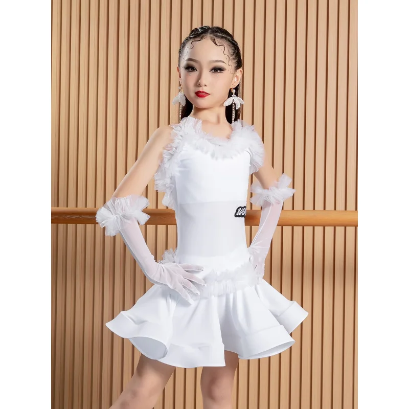 Vêtements de danse latine pour enfants, vêtements de scène de spectacle haut de gamme pour filles, robe d'entraînement de danse latine, nouvelle collection automne et hiver 2025