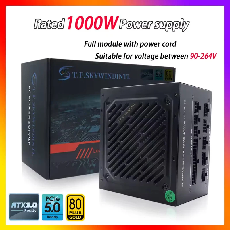 

1000W Power Supply Full Modular PC PCIE 5.0 ATX 3.0 Active PFC 80 PLUS Certification Gold Computer For Desktop Server Mining