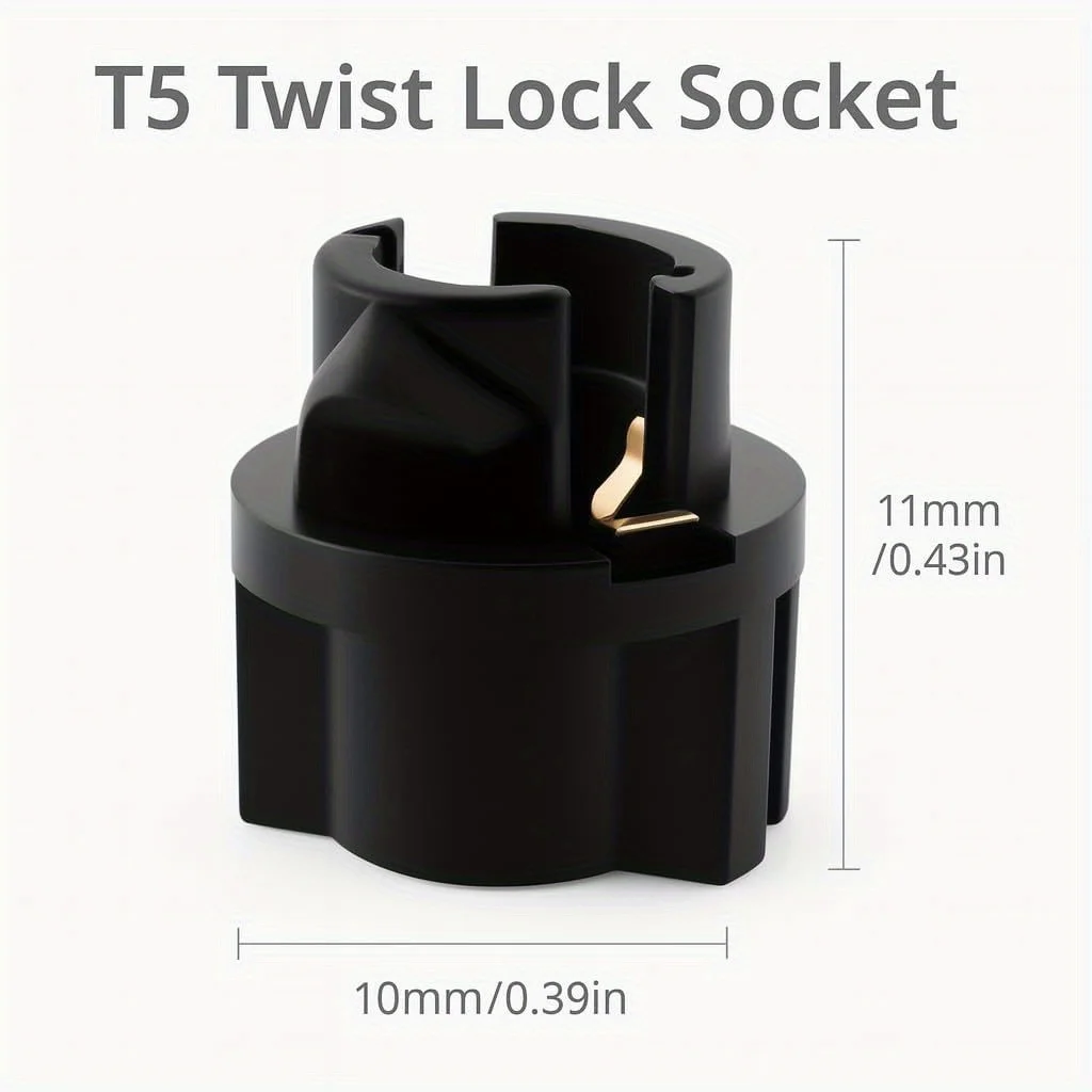 10pcs T5 Base Wedge Twist Lock Socket for Dashboard Instrument Panel Socket, T5 Socket Gauge Bulbs Base, Play and Plug