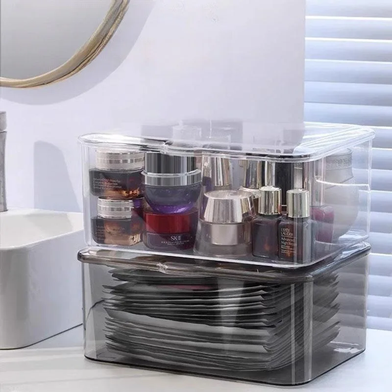 Transparent Acrylic Cosmetics Storage Box Waterproof Dustproof with Lid Jewelry Make Up Organizer for Home Desktop Storage Box