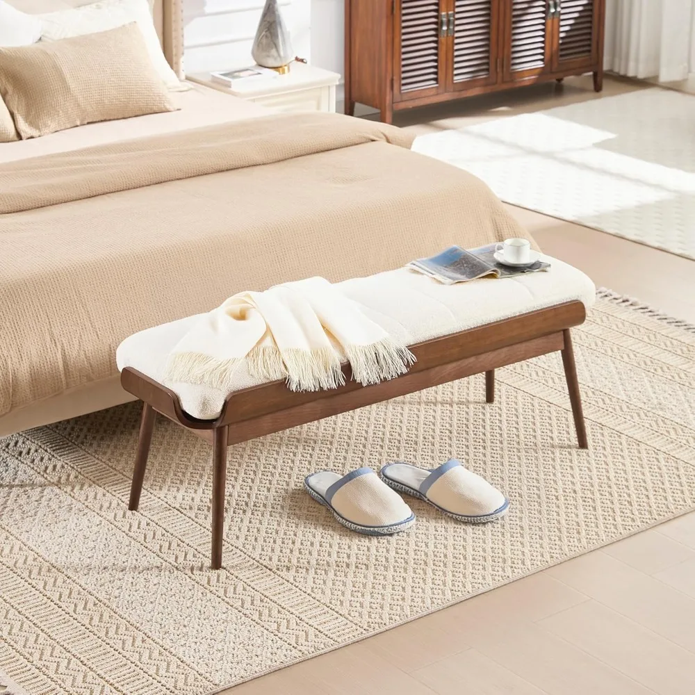 مقعد غرفة نوم مقاس 55 بوصة، مقعد طعام مع مقعد مبطن وإطار من خشب الجوز، قماش منجد كبير عثماني #5