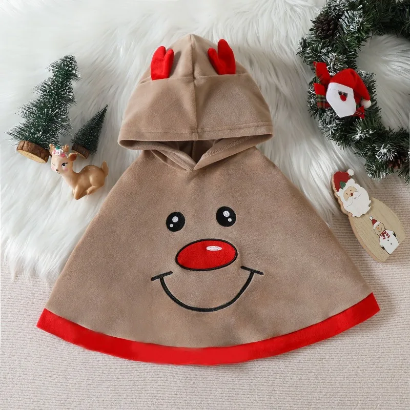Newborn Infant Baby Christmas Cape Red Hooded Cloak With White Collar And Santa Claus Face Costume Outfit 0 24M