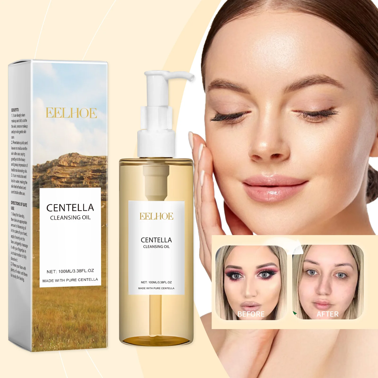 

Cica Lightweight Cleansing Oil - Vitamin E Makeup Remover for Face & Lips, Gentle Hydrating, Fast Emulsifying, No Residue