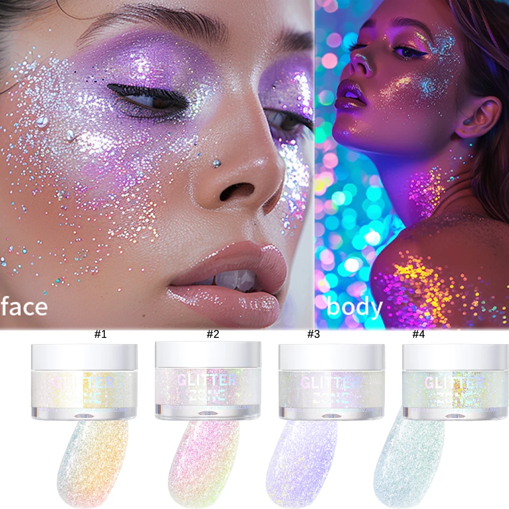 4 Farben Lidschatten Glitter Gel Creme Gesicht Haar Körper Nagel Glitter Gel Herz Stern Mond lose Pailletten Festival Make-up Dekorationen