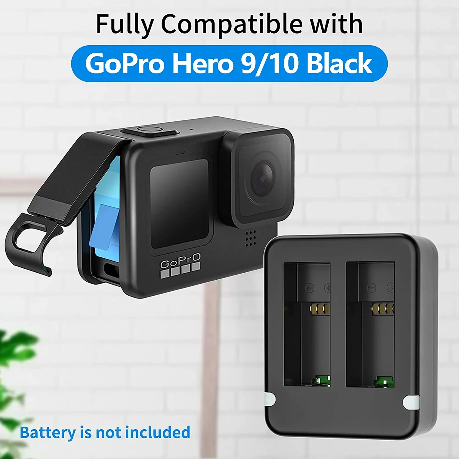 HONGDAK caricabatteria doppio con Slot a doppia porta per Gopro Go Pro Hero 11 10 9 nero con accessorio per Action cam con cavo USB