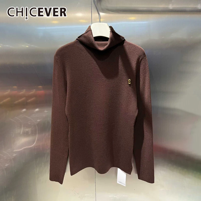 

CHIEVER Solid Spliced Metal Decoration T Shirt Female Turtleneck Long Sleeve Loose Casual Gentle Women's T Shirts Autumn Fashion