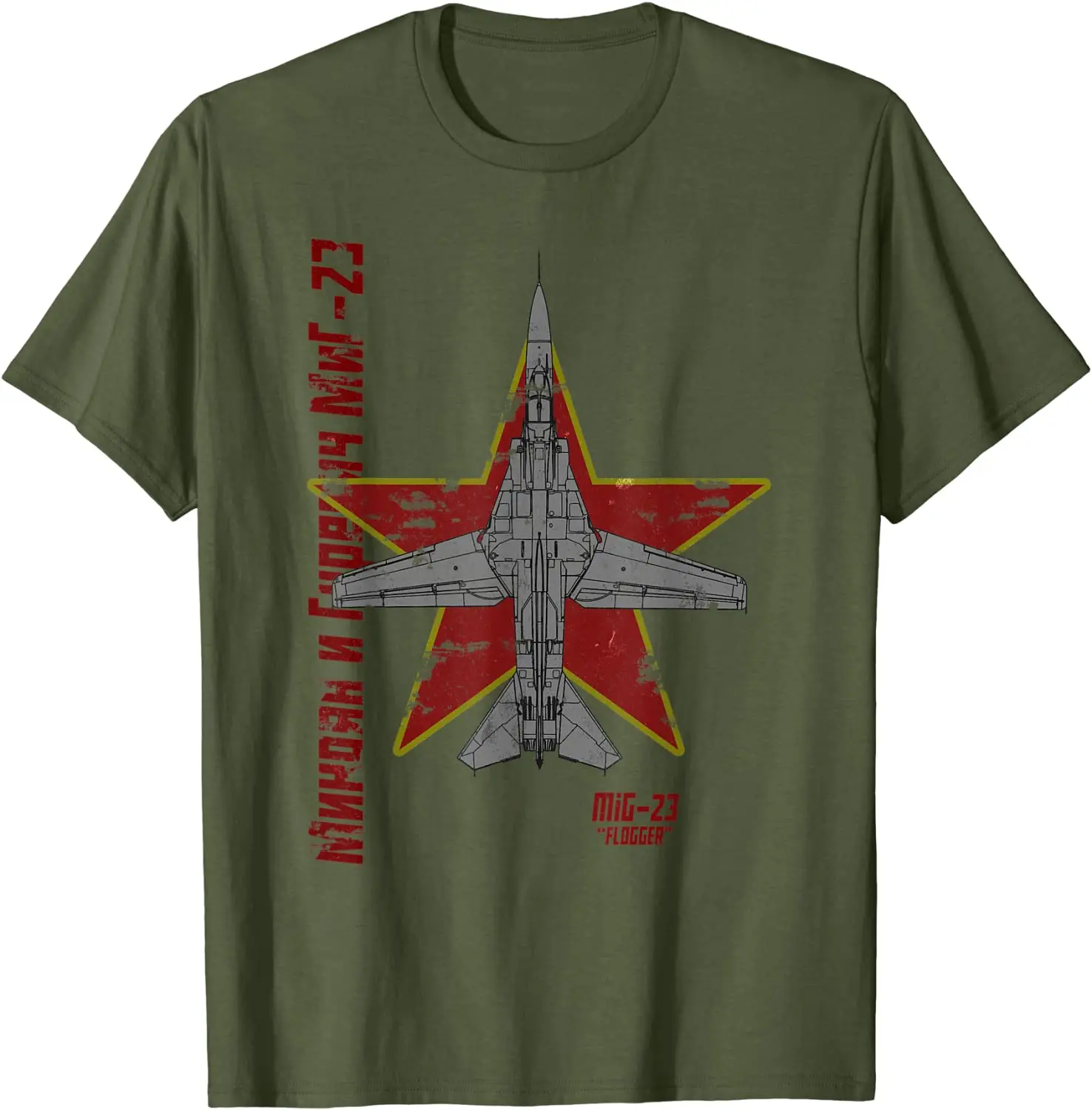 Russia Cyrillic Soviet Cold War MiG-23 Flogger Jet Fighter T-Shirt. Premium Cotton Short Sleeve O-Neck Mens T Shirt New S-3XL