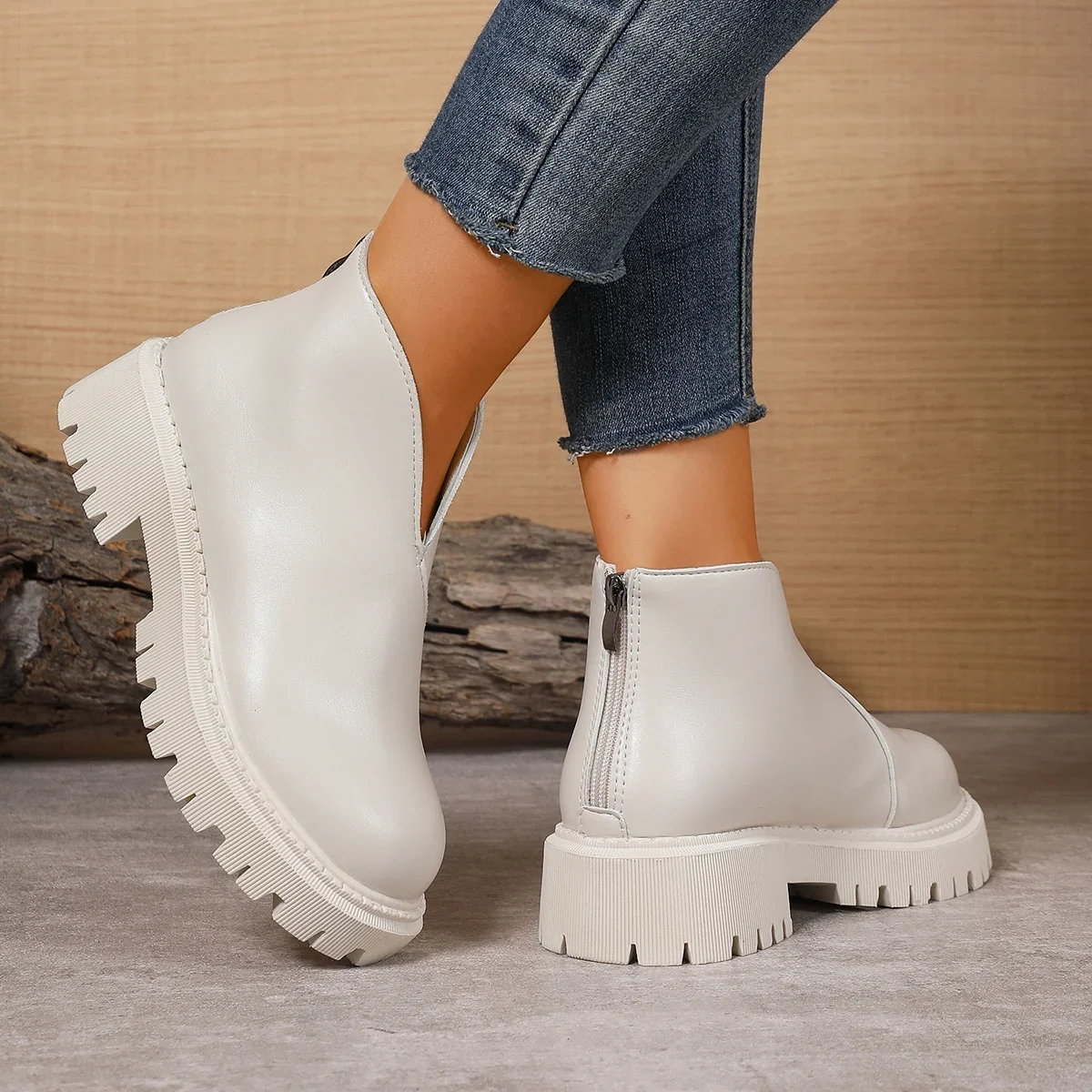 Winter-Damenstiefel mit mittelhohem Absatz, rutschfester Sohle und Reißverschluss hinten, modische High-Top-Schuhe, bequeme Outdoor-Sportschuhe. – Detail 14
