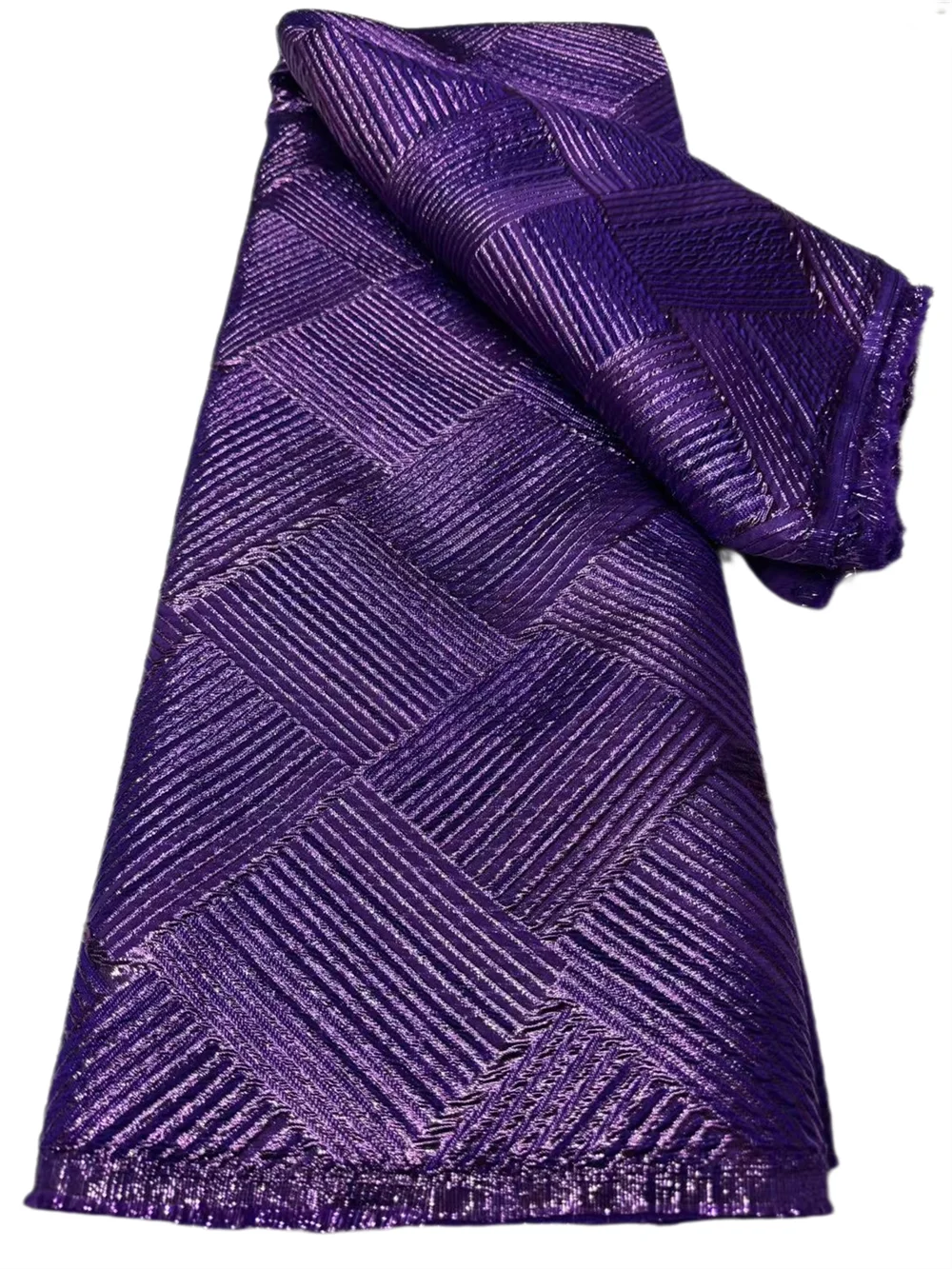 Purple Jacquard Gilded Lace Fabric African Latest 2025 Nigerian Brocade Lace Fabric Sewing For Luxury Midi Party Dresses 5 Yards