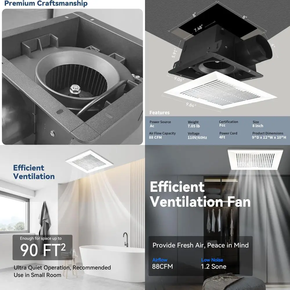 

Ультра-тихий вытяжной вентилятор для ванной комнаты на потолке 88CFM с 1,2 слонами для бытовой вентиляции