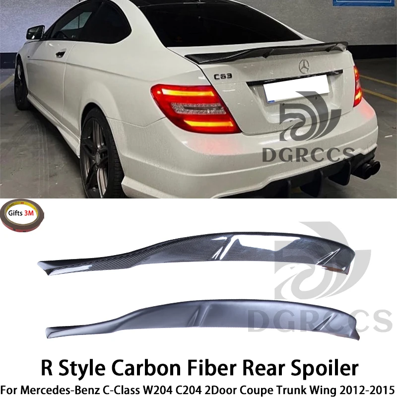 For Mercedes-Benz C-Class W204 C204 2Door Coupe R Style Carbon Fiber Rear Spoiler Trunk Wing 2012-2015 Carbon fiber Glossy black