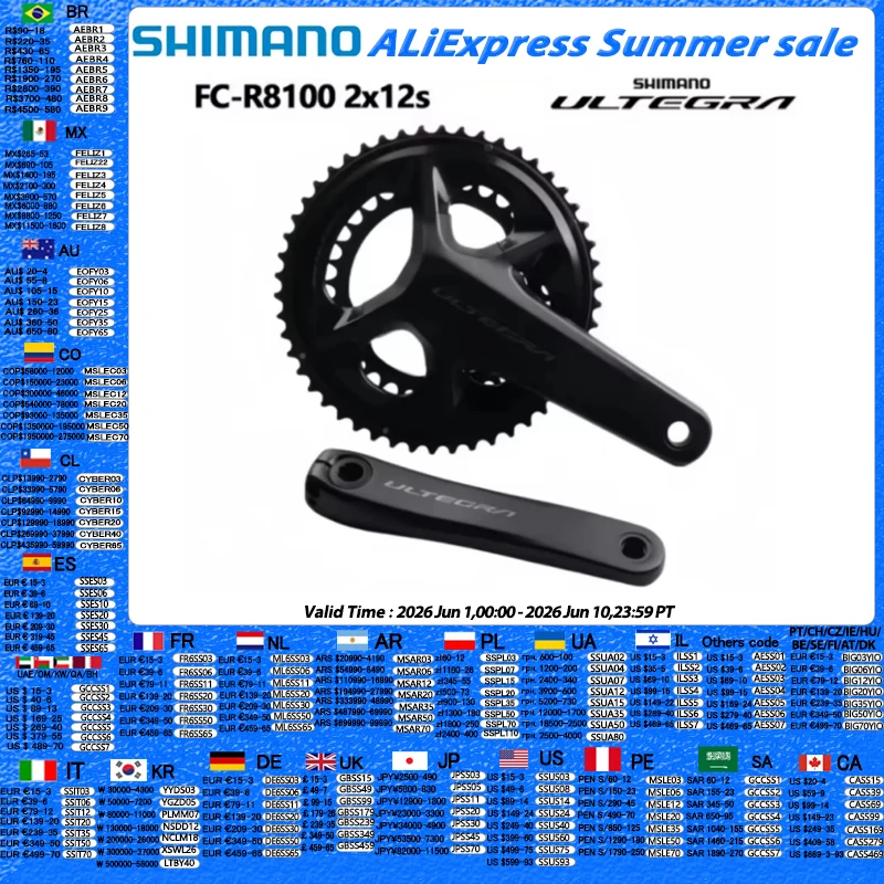 Shimano ULTEGRA R8100 Crankset 2x12s Road Bicycle 165mm 170mm 172.5mm 50-34T 52-36T Hollow Integrated Speed Crank For Road Bike