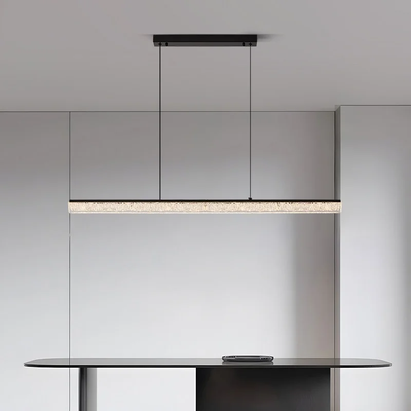 Modern Dining Table Liner Led Pendant Lights Painted Black Iron Suspend Light Straight Hanging Lamp Ice Acrylic Led Lamparas