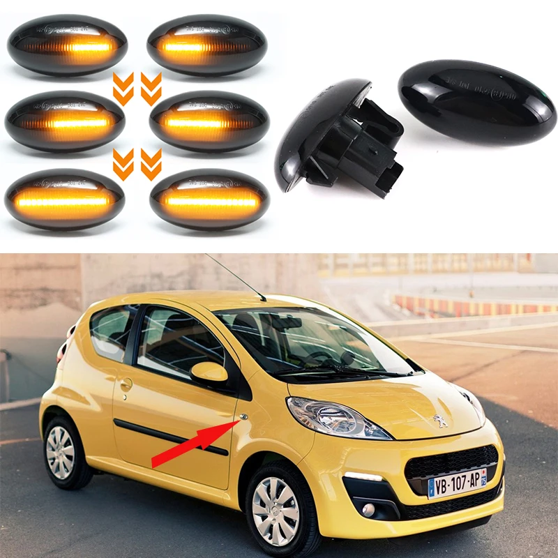 For Peugeot 307 206 407 107 607 Citroen C1 C2 C3 C5 LED Dynamic Turn Signal Light Flowing Water Side Marker Indicator Light