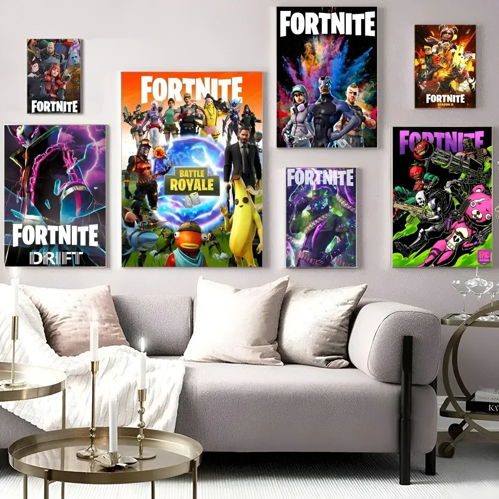 Game F-Fortnites Canvas Painting Anime Posters Sticky HD Quality Wall Art Retro Posters for Home Kawaii Room Decor