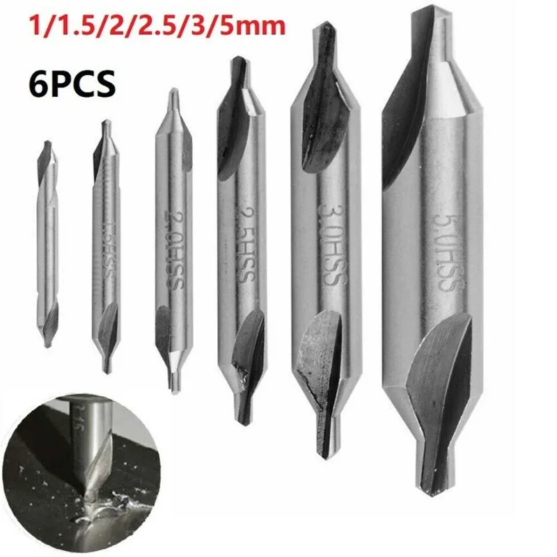 6PCS Center Drill Bit 5/3/2.5/2/1.5/1mm Bell Mouth Cutter Drilling Chamfer Cutter High-speed Steel Fixed Point Drill Bit