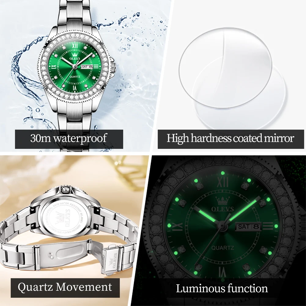 Olevs Luxe Merk Quartz Paar Horloge Heren Dames Klassieke Duikserie Mode Waterdichte Datum Klok Zijn Of Haar Horloge Set