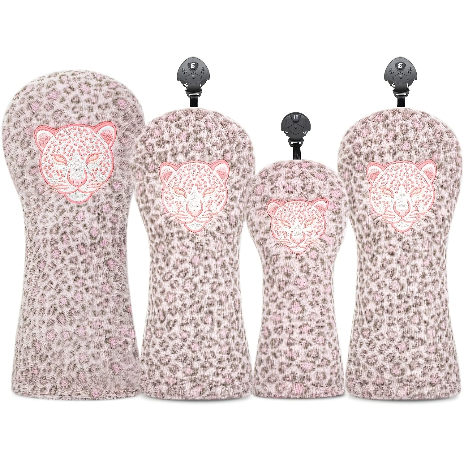 1pc/4pcs Pink Leopard Print Leopard Embroidery Golf Club Head Covers, Compatible with Driver, Fairway, Hybrid Clubs