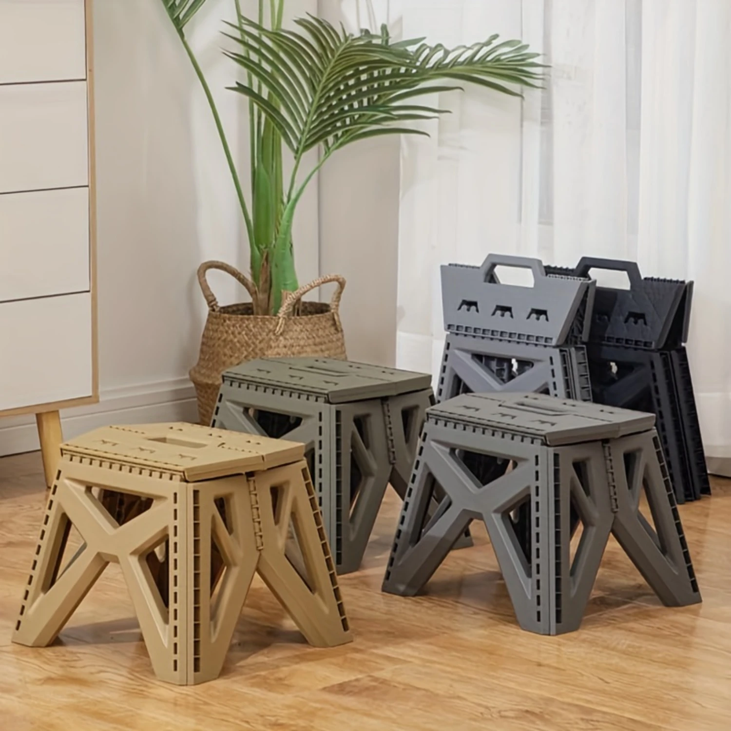 1pc Outdoor Portable Folding Stool, Durable Mini Fishing Stool With Handle Design, Square Stool, Camping Stool