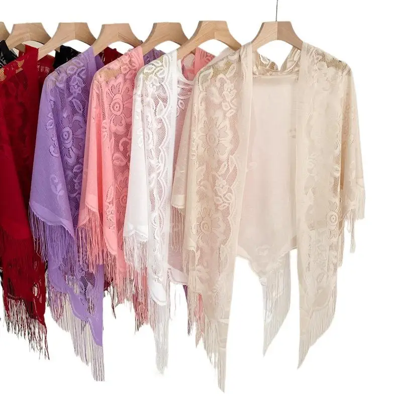 Cárdigans con cuello en V y borlas para mujer, accesorios de boda, chal hueco multicolor, capa para fiesta de graduación, chal de tul para fiesta