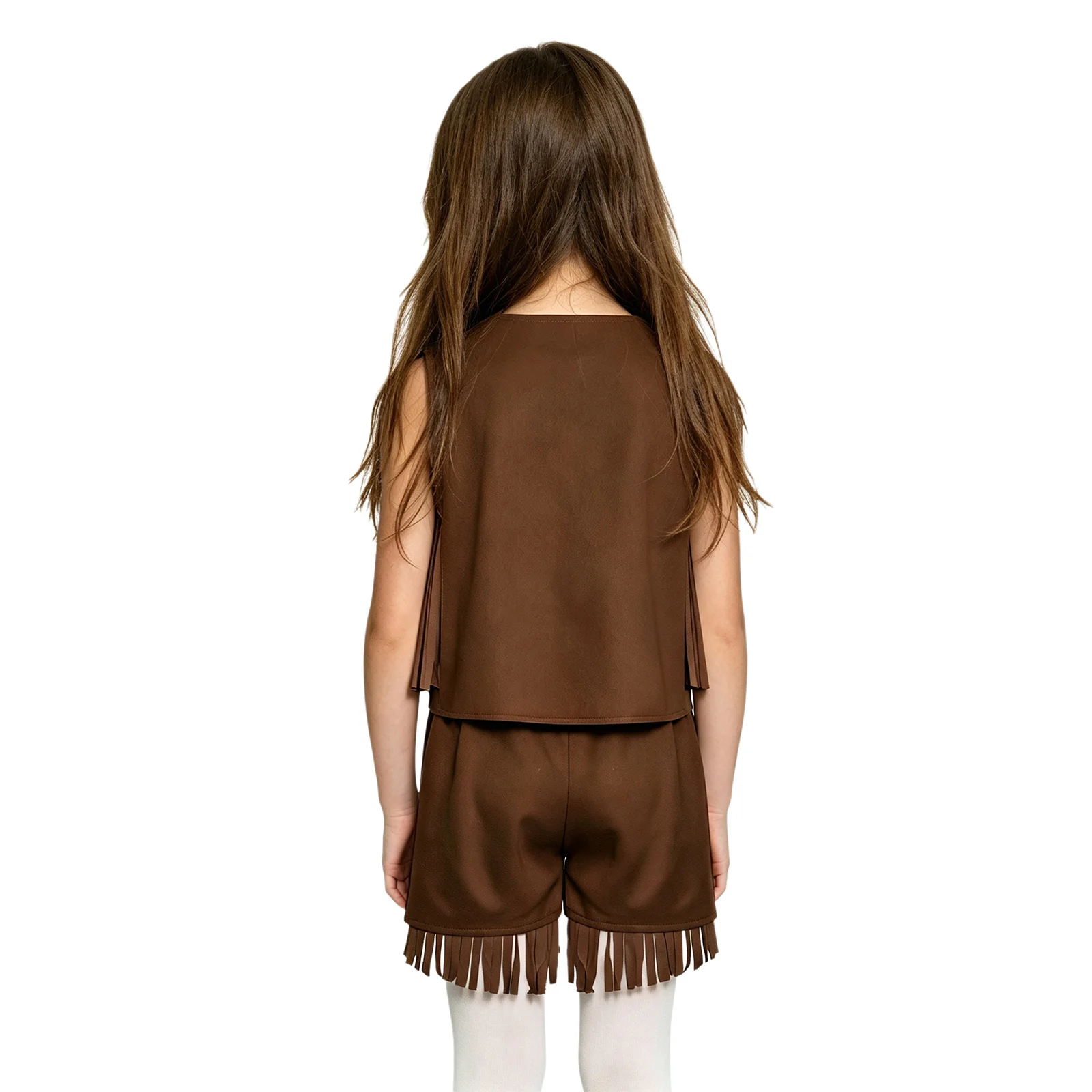 Kids Girls Boys Cowgirl Cowboy Costume Sleeveless Faux Suede Fringe Vest with Shorts Pockets Halloween Stage Performance Outfits