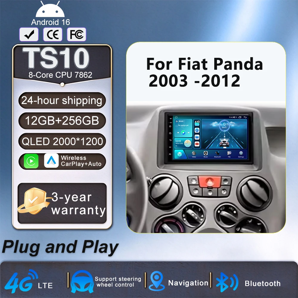 Radio Android 16 para Auto Fiat Panda 2003 2004 2005 2006 2007 2008 -2012, Reproductor Multimedia Inalámbrico Carplay, Reproductor de Video, Navegación GPS 1
