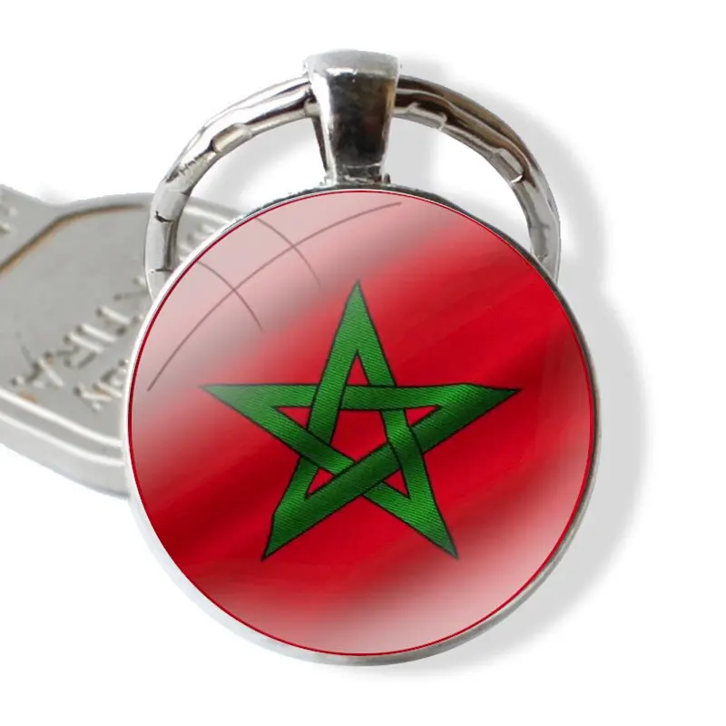 Keychain Handmade Glass Cabochon Key Ring Holder Pendant Key Chains Morocco Soccer football