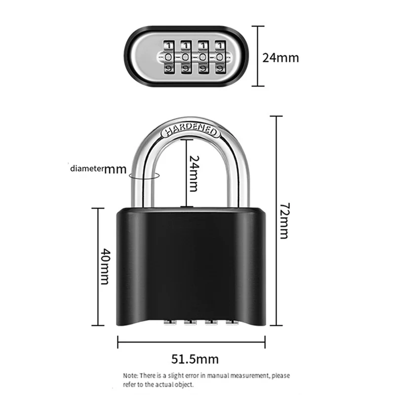 A99E-4-Digit COMBINATION LOCK กุญแจกลางแจ้งกันน้ํา Combo LOCK สําหรับ GYM Locker, Hasp Storage,Shed,รั้ว,ประตูสีดํา
