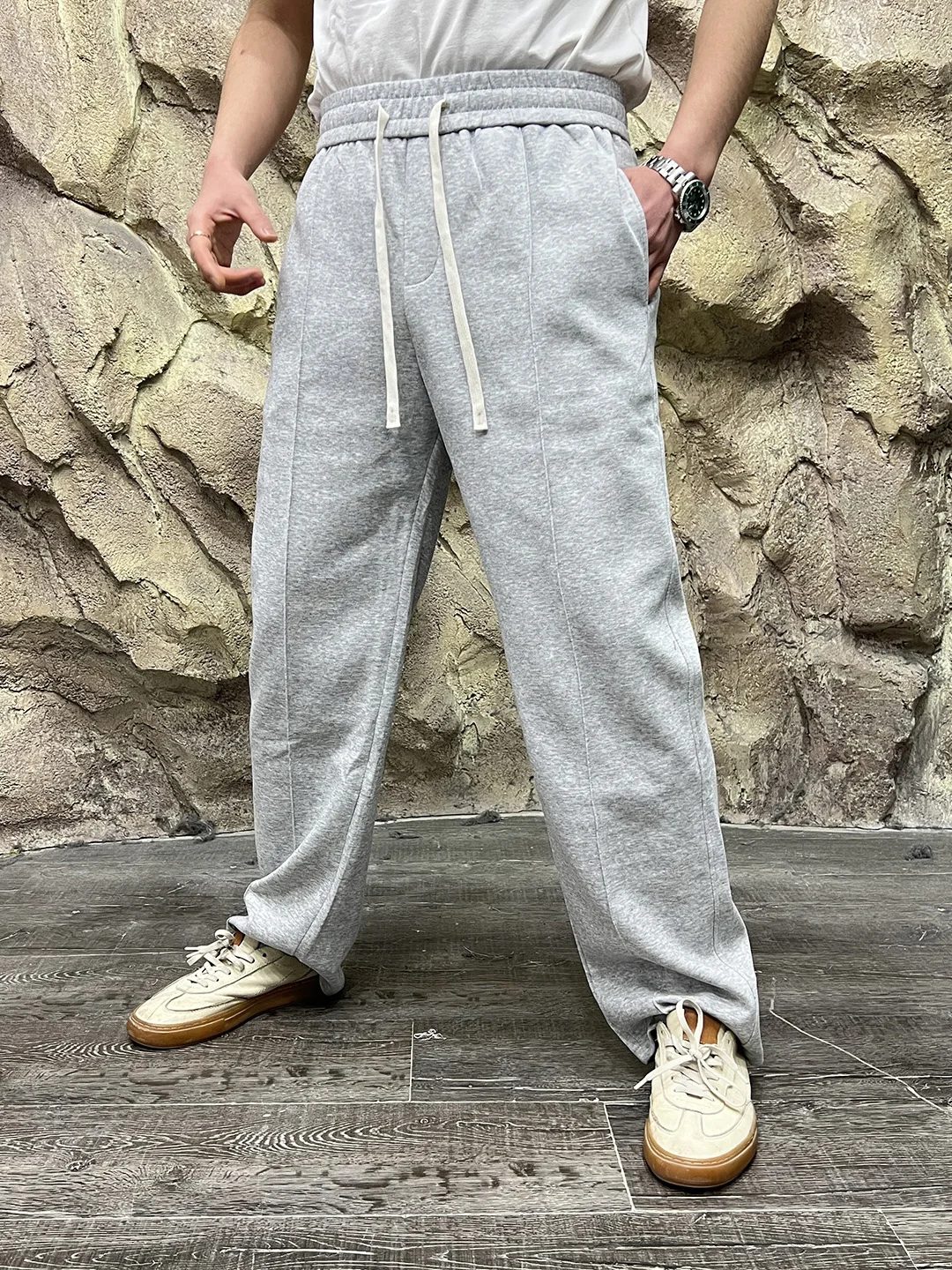 

Faionable Men's Casual Pants Straight Leg Elastic Waist Cotton Polyester Blend Spring Autumn New Arrival 3D Stitching