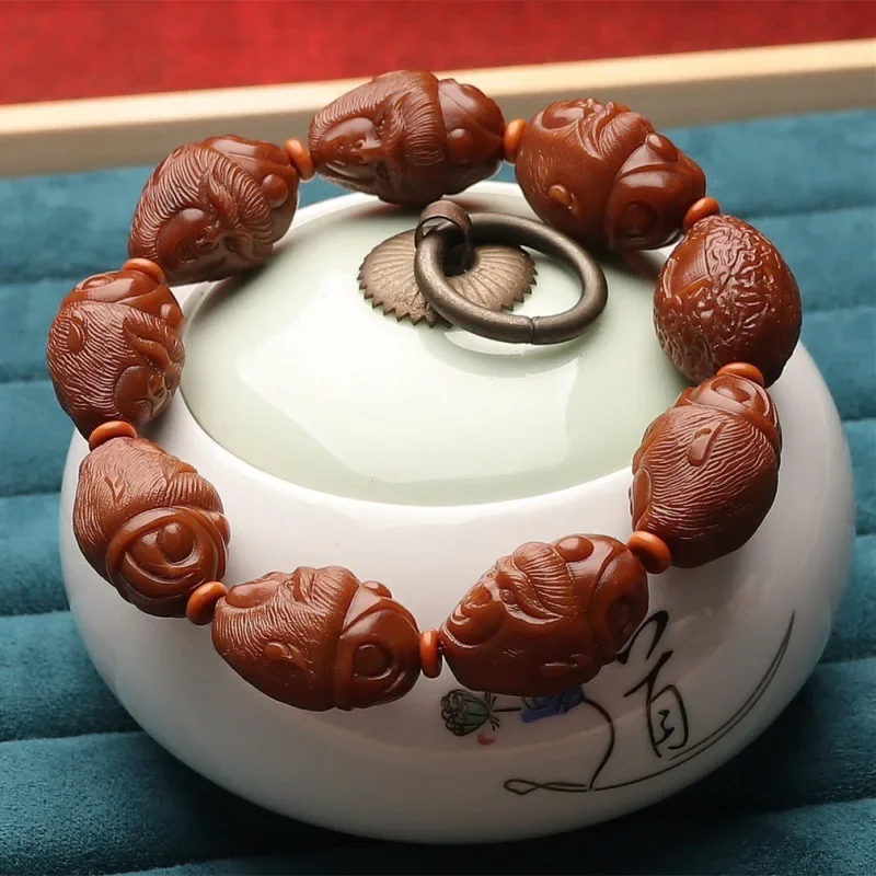 Olive Nut Jadified Material Hand Carved Qi Tian Da Sheng Bracelet Open Face Domineering Three-Dimensional Sense Strong Stone Car