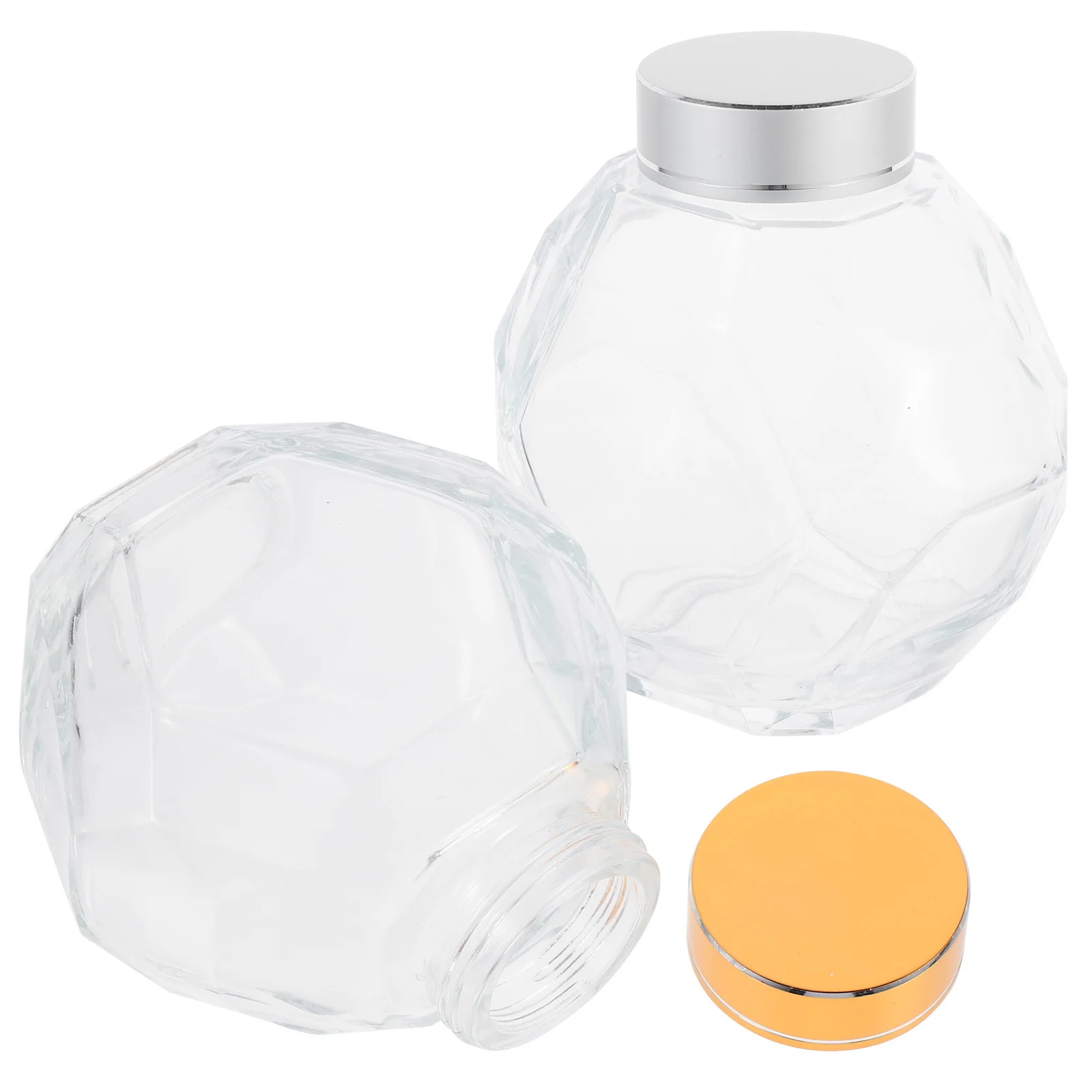 

2Pcs Glass Honey Jar Transparent Food Container for Home Use Modern Hexagonal Shape Sealed Honey Dispenser Bottle Kitchen