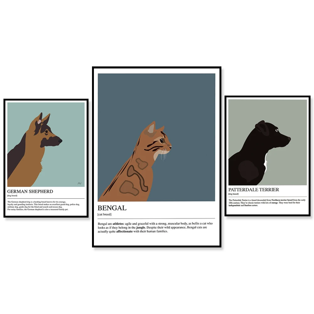 German Shepherd Poster,Bengal poster,Patterdale Terrier Poster, Home decor,  dog breed, modern wall art, minimalist gifts
