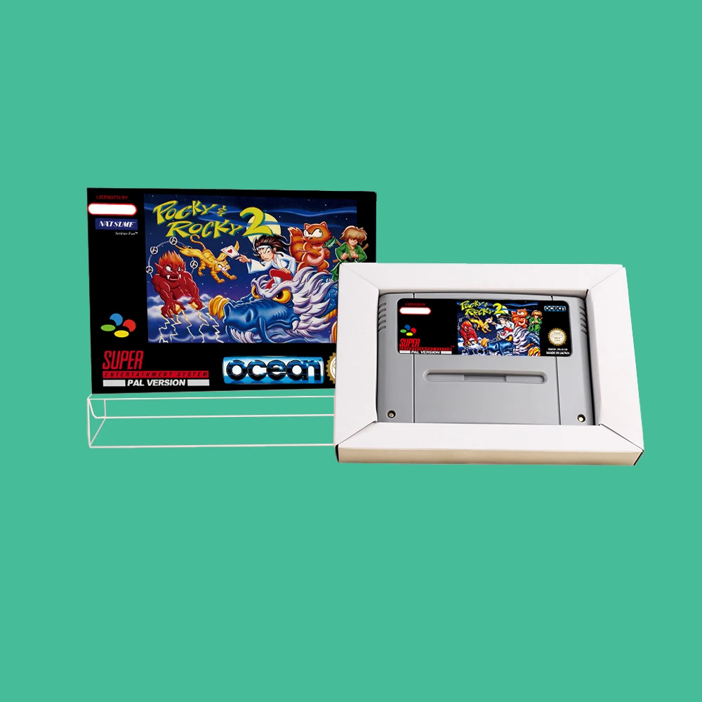 RPG Game for Pocky & Rocky2 - Game Cartridge with Box for PAL NTSC version 16 bit SNES console