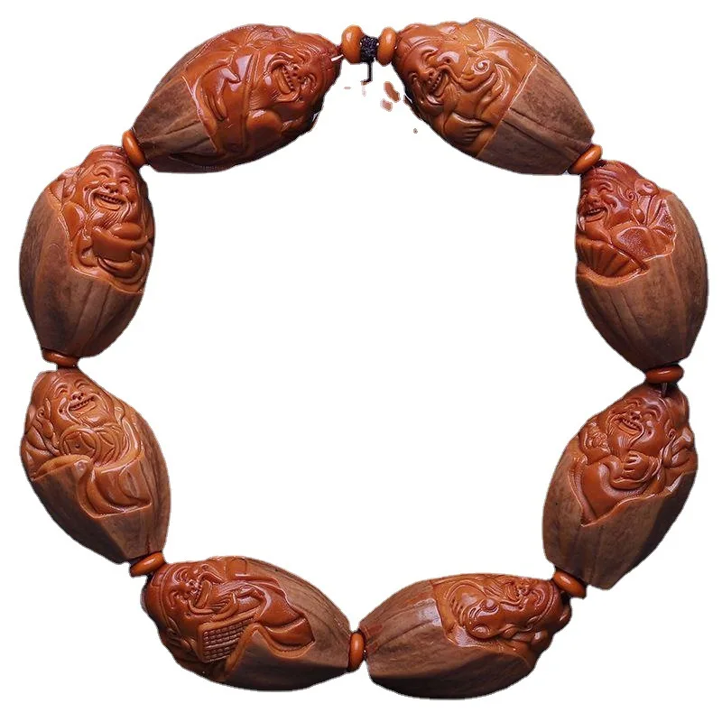 

Olive nut bracelet1.9Large Seeds Coat God of Wealth Handmade Stone Carving Eight Mammon Buddha Beads Crafts Accessories Bracelet