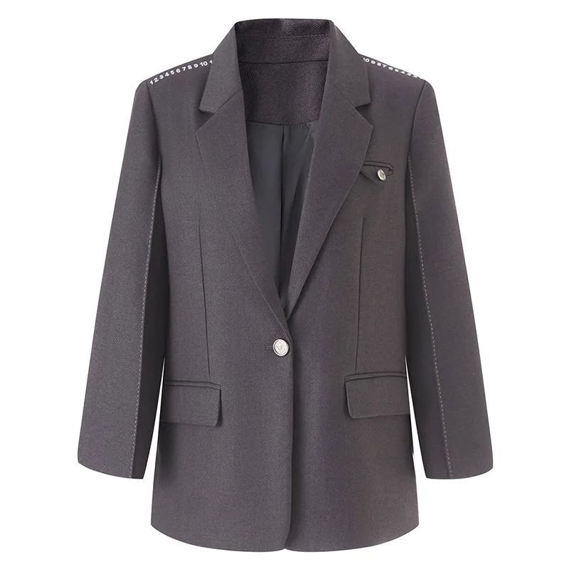 

New Arrival Solid Coat Office Lady's Long Sleeve Turn-Down Collar Letter Suit Coat