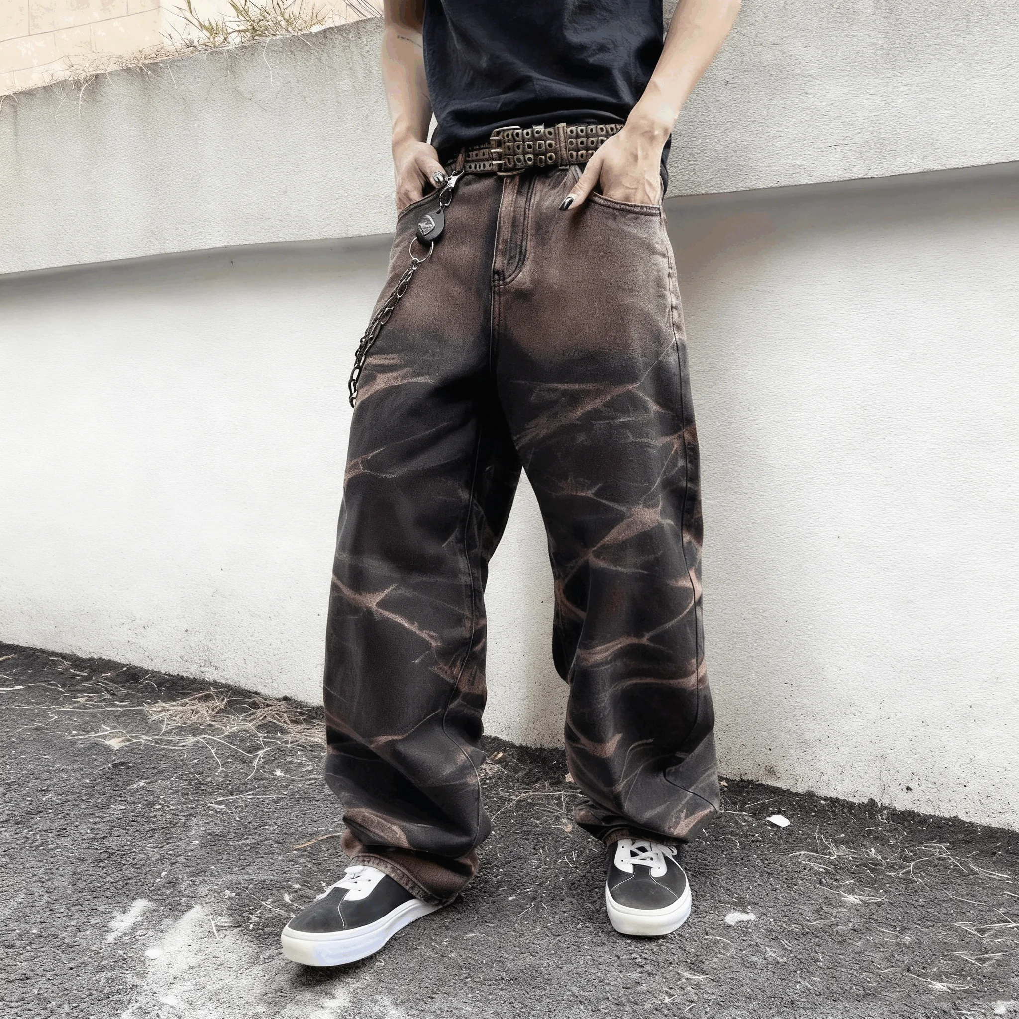 الرجال بسط فضفاض مستقيم الدينيم الجينز للرجال القطن الهيب هوب بناطيل كاجوال الشارع الشهير اليومية فضفاض واسعة الساق الدنيم السراويل