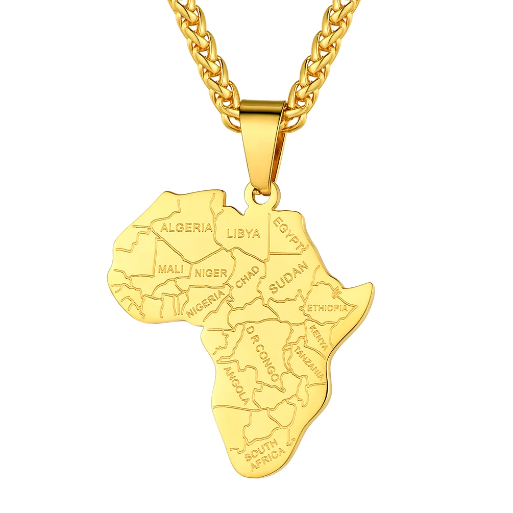 

Gift African Continent Pendant Necklace,Men/Women Africa Map Jewelry 316L Stainless Steel/Gold Plated Engravable CP453