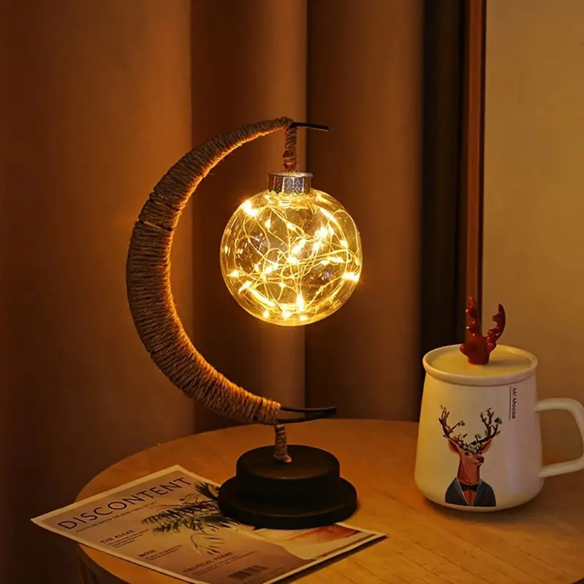 1pc LED Ball Lamp Wrought Iron Moon Lamp Bedroom Table Desk Decorative Night Light For Festival RAMADAM Decoration