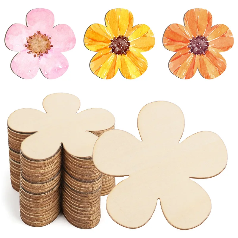

10/20pcs Unfinished Wooden Flower Discs DIY Handmade Craft Blank Wood Ornament For Birthday Party Baby Shower Wedding Decoration