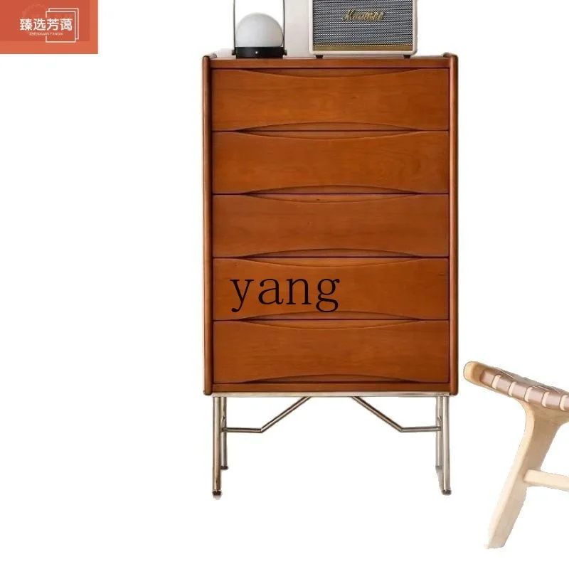 LMM solid wood dining side cabinet retro stainless steel medieval furniture Japanese wall side cabinet