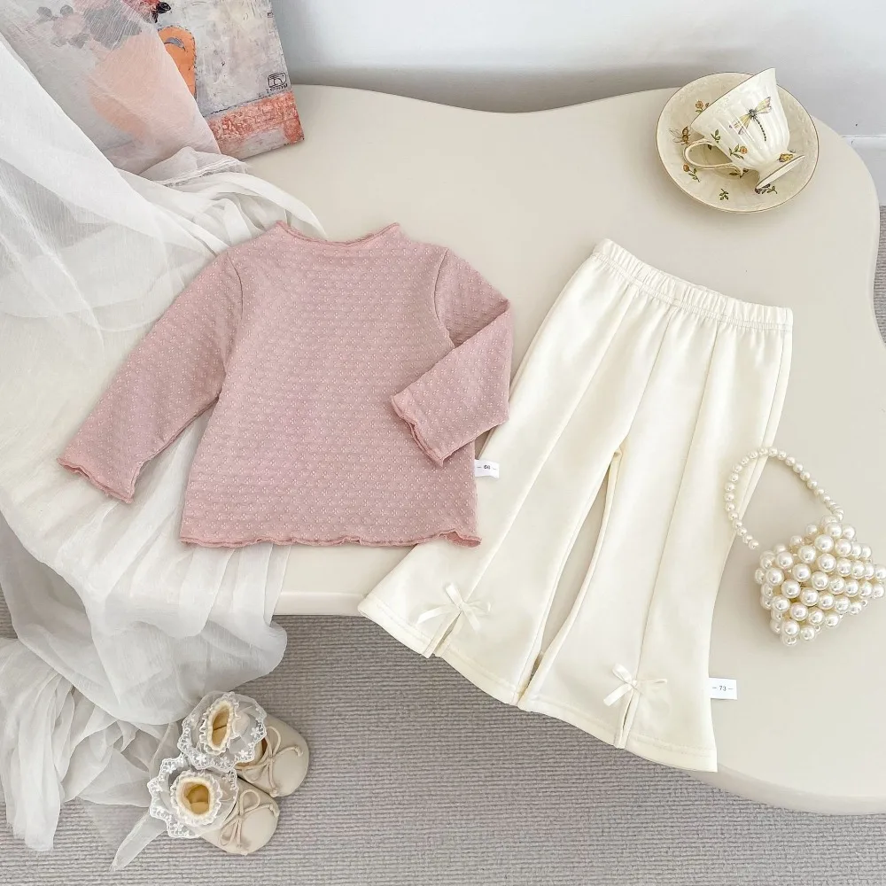 

Осенняя одежда для новорожденных девочек, От 0 до 3 лет, пуловер принцессы с длинными рукавами, футболка, топы, расклешенные брюки с эластичной резинкой на талии и бантом, наряды