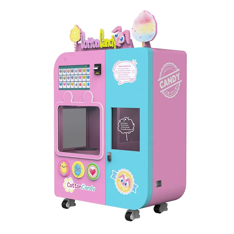 Pink Automated Cotton Floss Sugar Cotton Candy Making Vending Machine Touch Screen Soft Coton Candy Machine For Kids