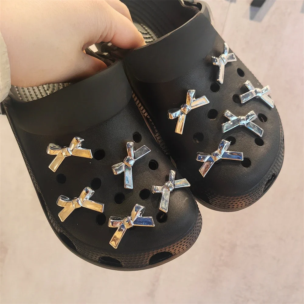 Diy Stijlvolle Zilveren Strik Schoen Bedels Voor Klompen Glijbanen Sandalen Tuinschoenen Decoraties Charme Set Accessoires Kids Geschenken