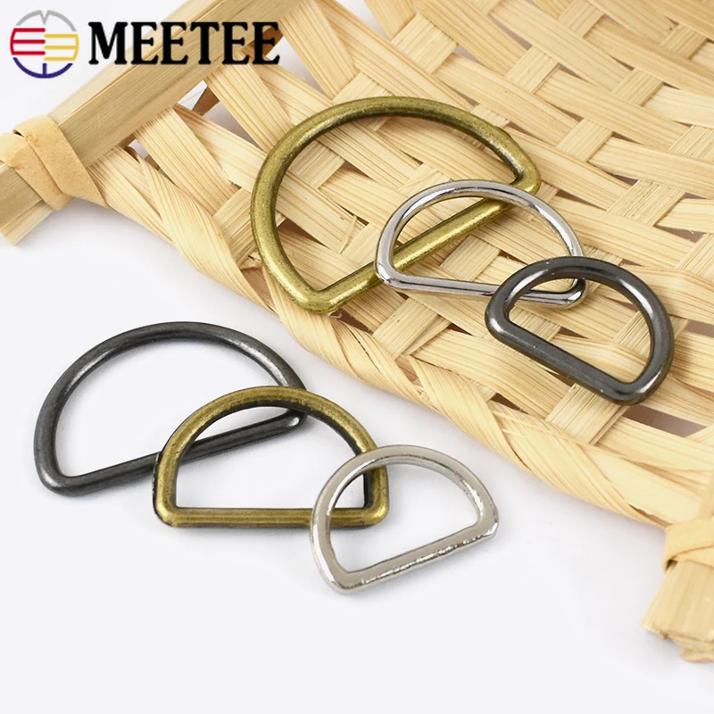 Meetee 20Pcs 15-50mm Metal D Ring Handbag Strap Connection Rings Bag Hardware Brass Accessories Belt Buckle Clasp Dog Carabiner