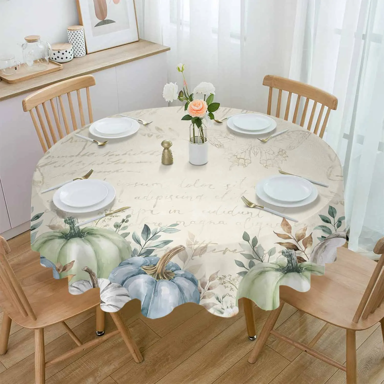 Thanksgiving Autumn Leaves Waterproof Tablecloth Tea Table Decoration Round Table Cover For Kitchen Wedding Home