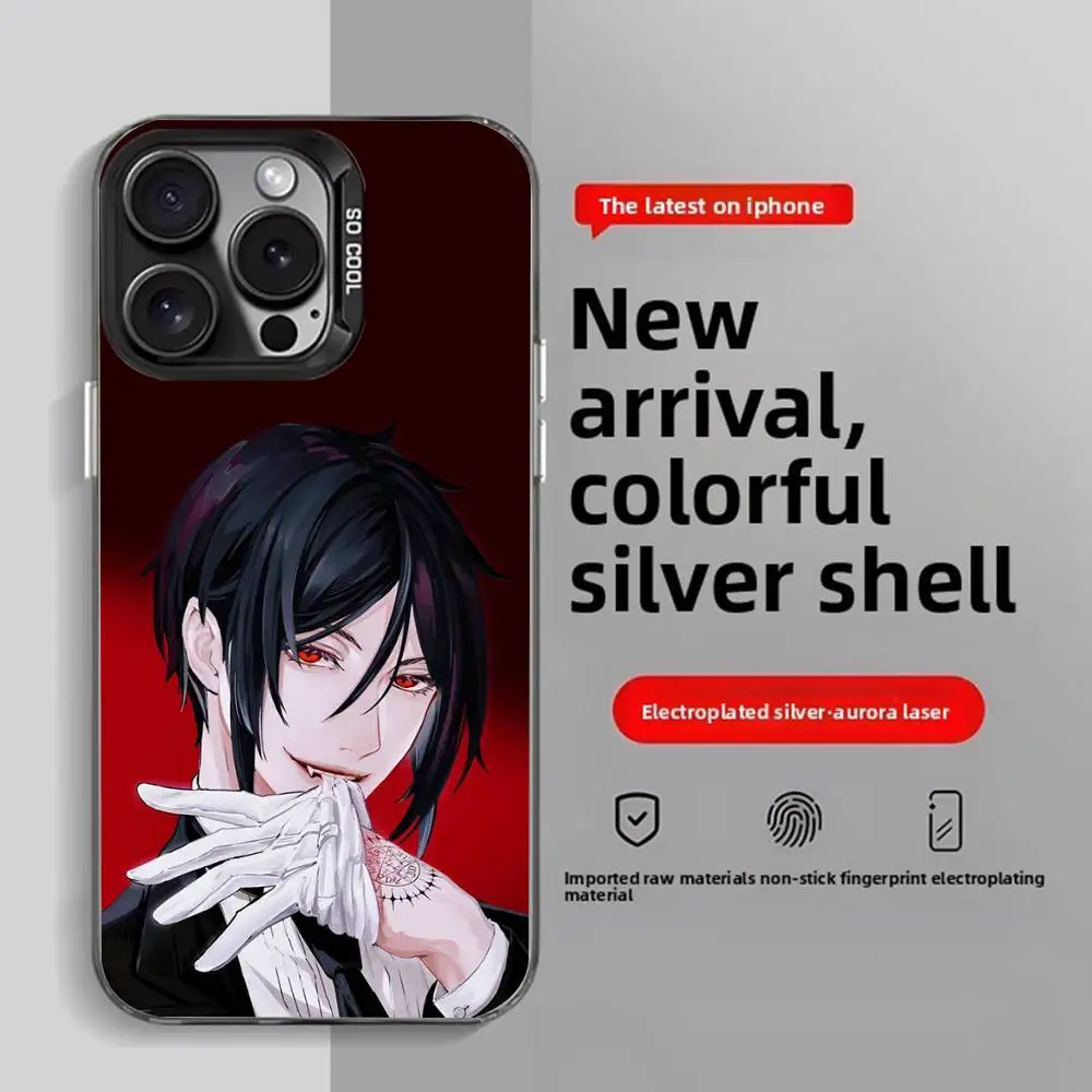 เคสโทรศัพท์อนิเมะแบล็คบัตเลอร์ สำหรับ iPhone 11-16 Pro Max สีสันสดใส กันลื่น ป้องกันรอยนิ้วมือ ชุบเคลือบ