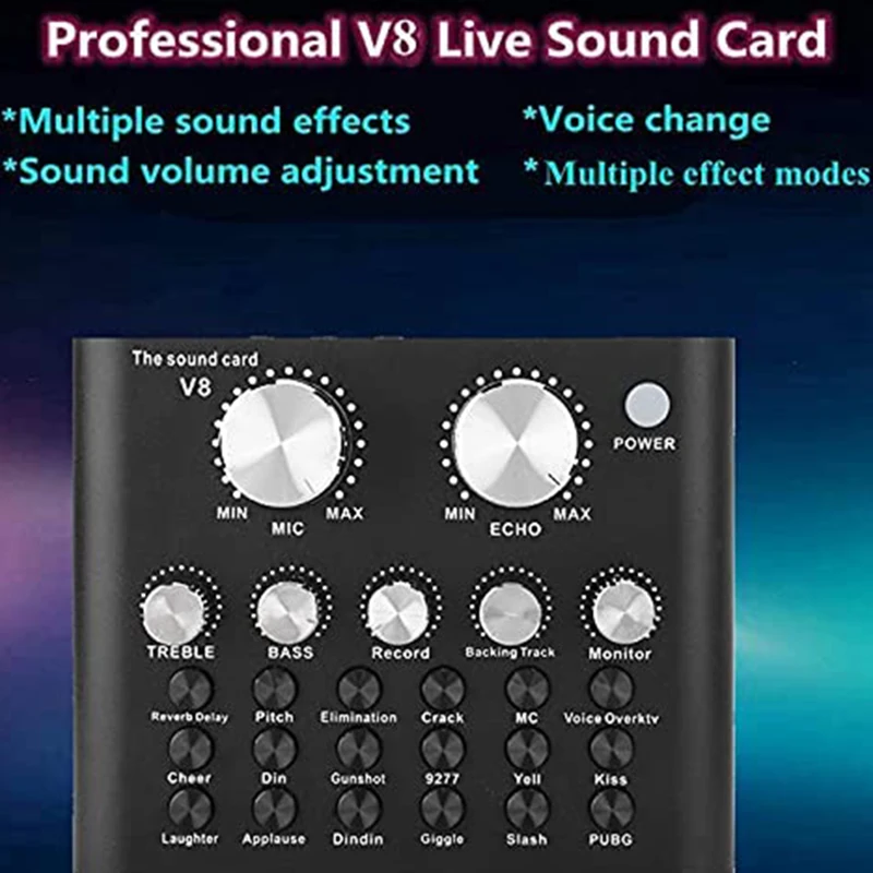 V8 Live Sound Card With Effects And Voice Changer, Bluetooth Audio Mixer Device For Live Streaming, Music Recording