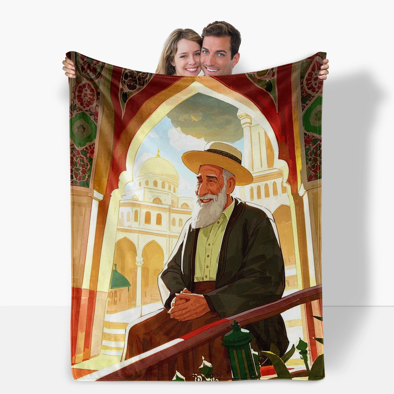 

Inspired By Middle Eastern Ramadan This Cartoon Elders And Mosque Blanket Is Ideal For Loved Ones Bringing Comfort And Joy
