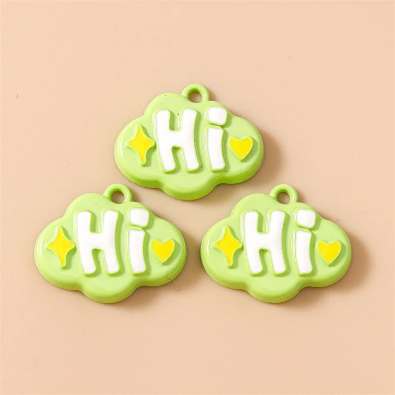 Leslie 20 Stück niedliche, farbenfrohe Cartoon-Wolken-Charms mit Hi-Buchstaben, passend für DIY-Ohrringe, Halsketten, Schmuckherstellung, handgefertigte Accessoires – Detail 5